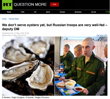 “战斗民族”士兵吃什么？俄国防副部长：没有牡蛎，可营养已经够充