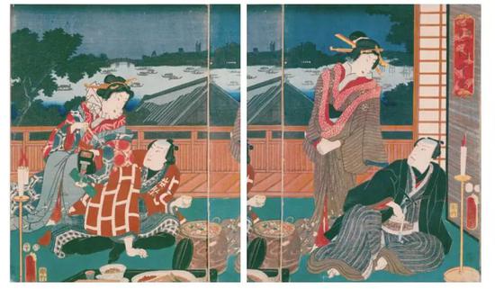 《两国夕景一目千金》・歌川丰国(三代目)