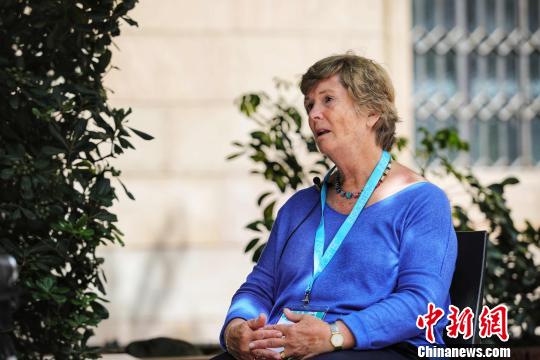 图为国际治疗超声学会首届大会主席Gail ter Haar接受记者采访。　徐庶 摄