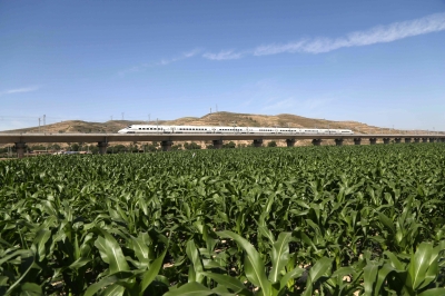 飞渡飞渡高铁驰骋丝路 记者搭乘宝兰高铁体验“高速度”(图)